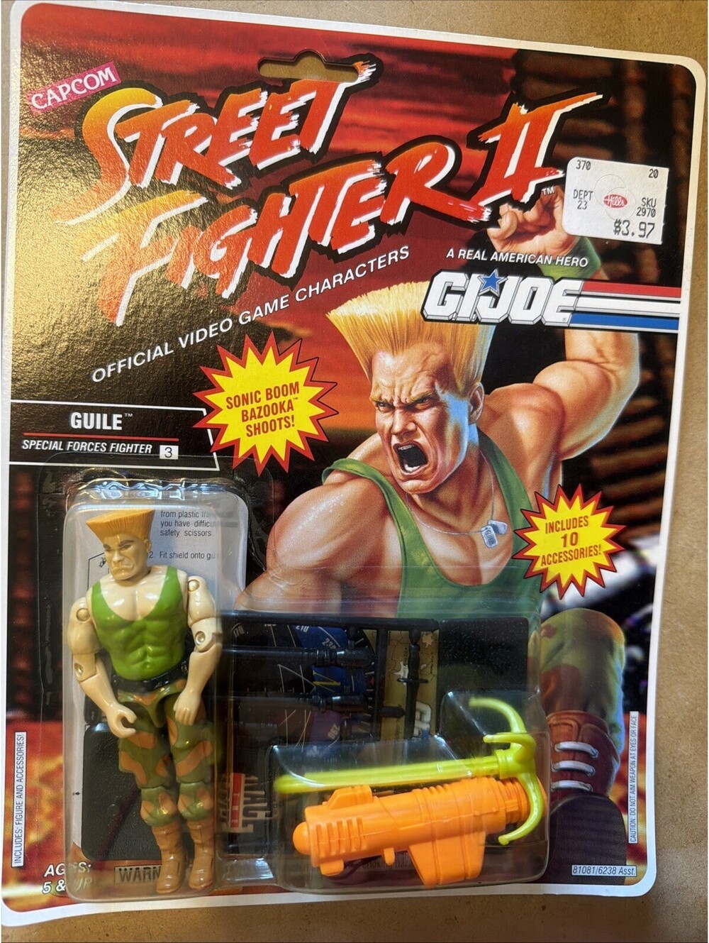 1993 HASBRO GI JOE GUILE v1 STREET FIGHTER 2 Figure CARDED MOSC Unpunched Sealed
